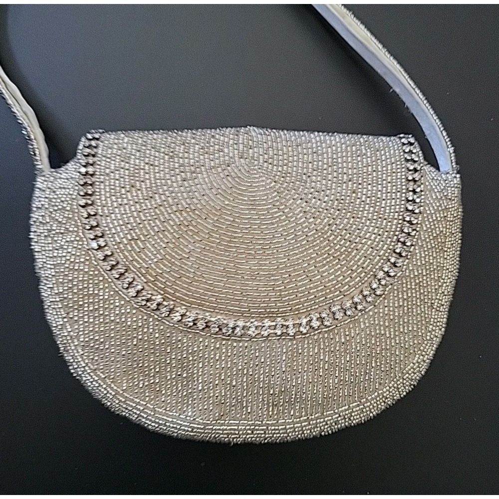 Vintage Beaded Silver Tone Clutch Bridal Cocktail Evening Formal MCM Wedding